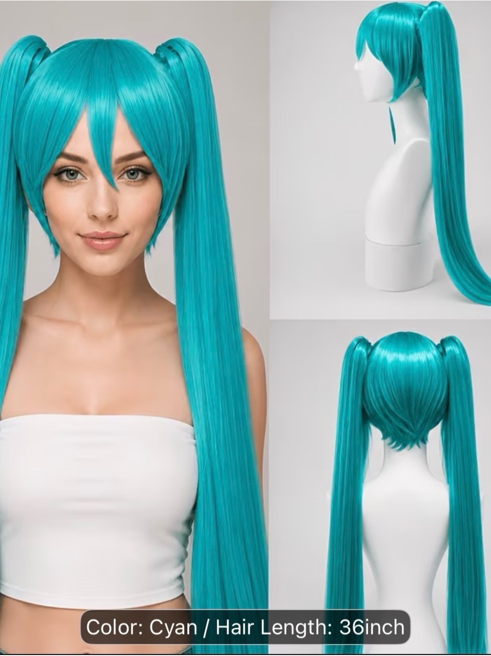 Cyan Long Synthetic Ponytail Wig for Women - 36"